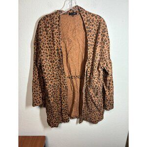 Dear John Cardigan Style Jacket Animal Print Casual Denim Brown Size XS